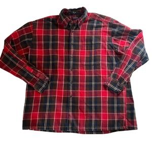 VTG 90s Nautica Red Plaid Flannel Button Down Shirt Cotton‎ Mens XL Christmas